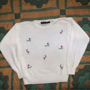 vintage 90s east‎ west fashions White floral sweater large
